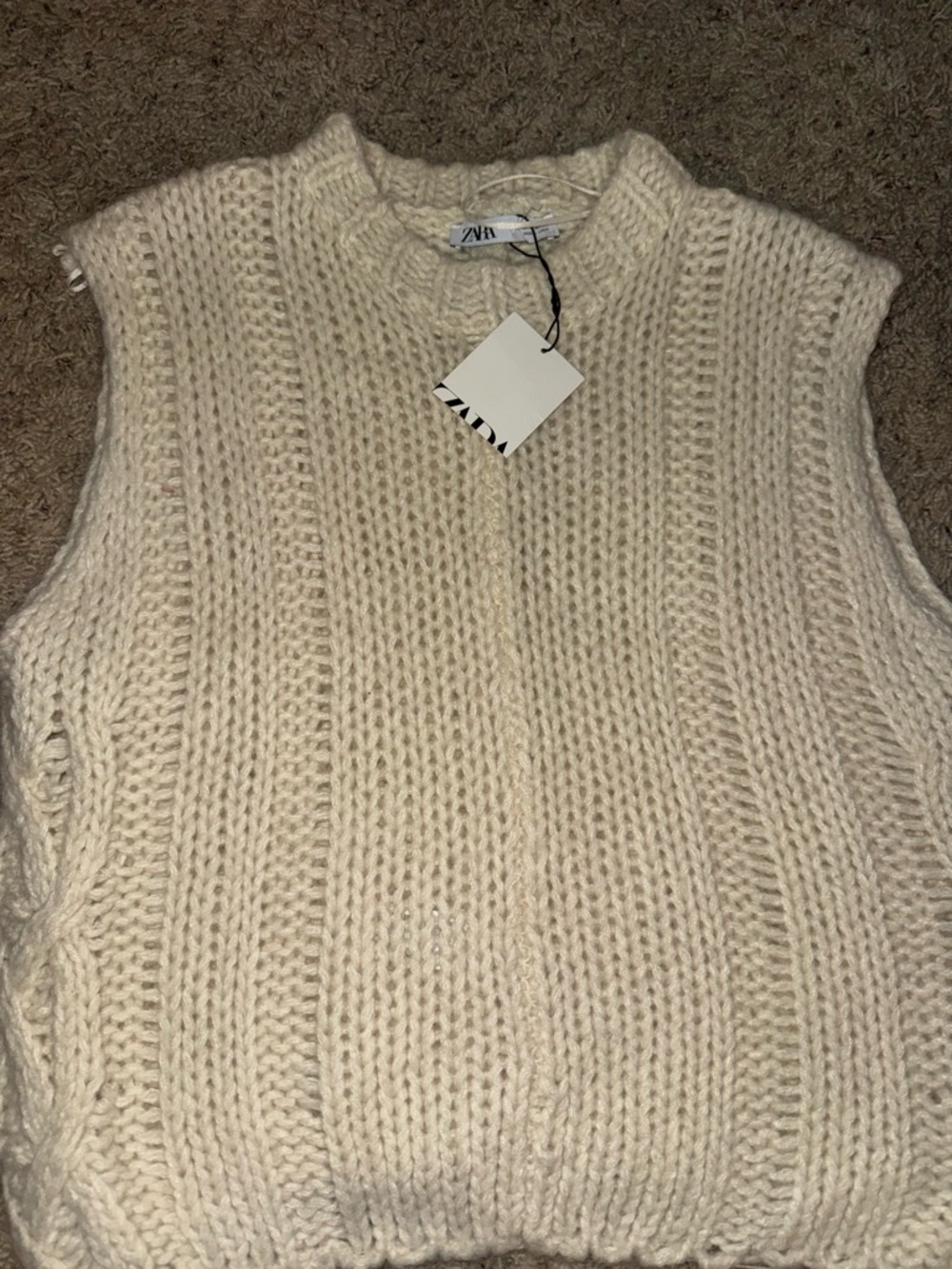 Zara Cream Cable Knit Sleeveless Sweater Vest